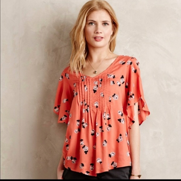 Anthropologie Tops - Maeve | Maya Floral Flutter Sleeve Blouse orange